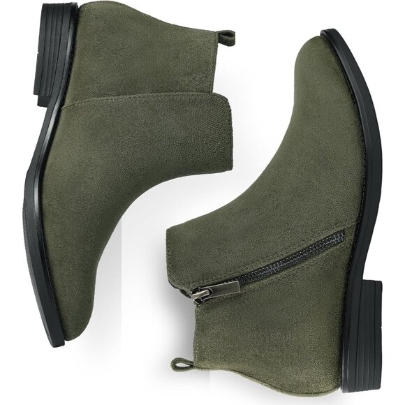 Women's Ankle Green Boots Short Flat Low Heel Dress Chelsea Casual Classic - Picture 5 of 9